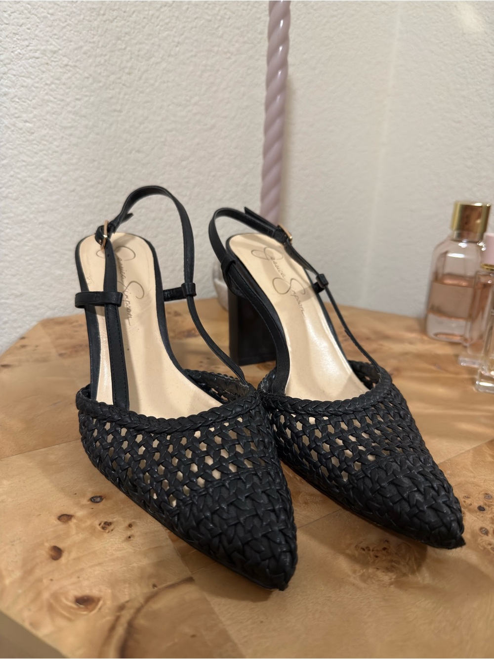 Jessica Simpson Black Woven Slingback Block Heels